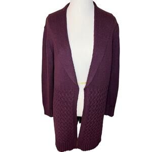 Chico’s Size 2 Purple Open Front Duster Cardigan Sweater Cotton Blend 12/14